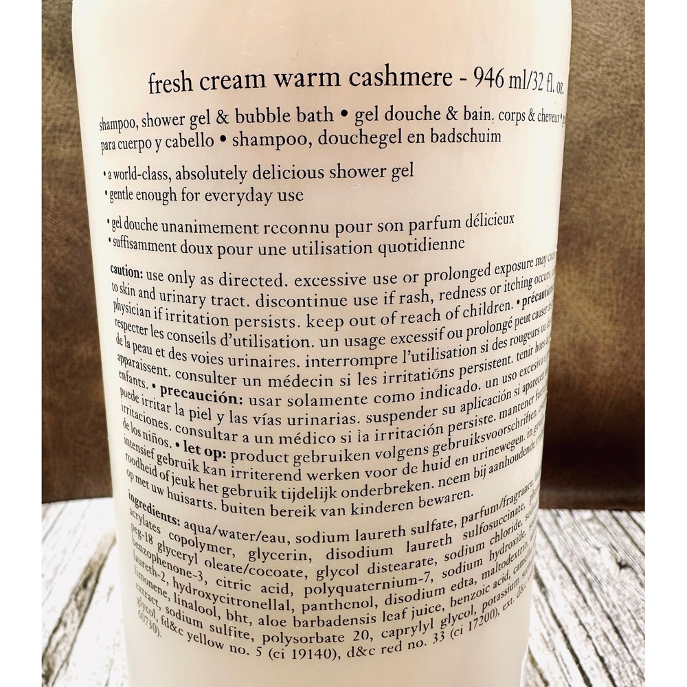 Philosophy Fresh Cream Warm Cashmere 3-in-1 Shampoo Shower Gel Bubble Bath 32oz - Picture 4 of 4